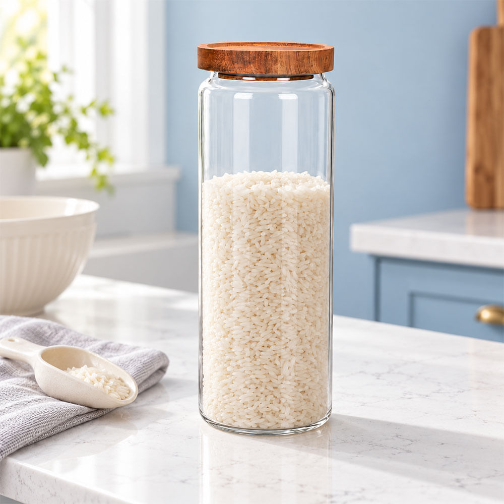 Frasco de vidrio con tapa de madera 1.75 l