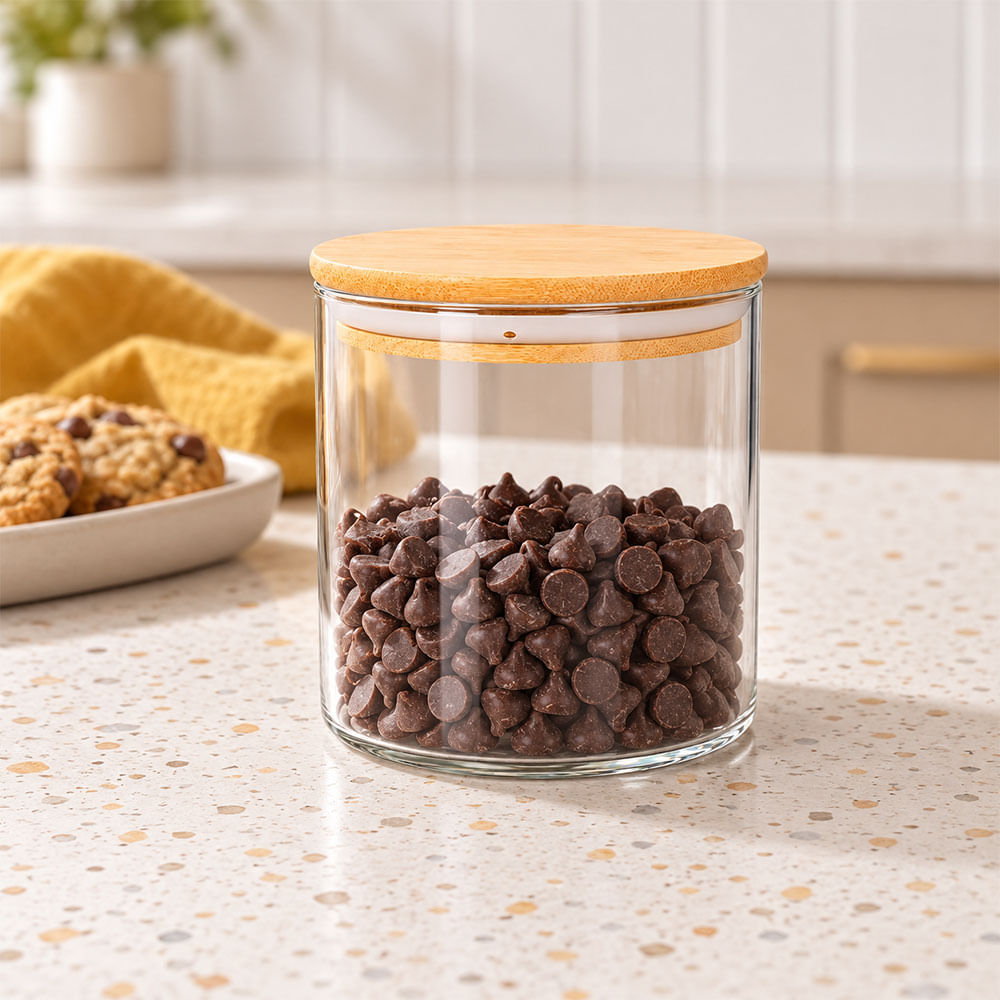 Frasco de vidrio con tapa de madera 650 ml