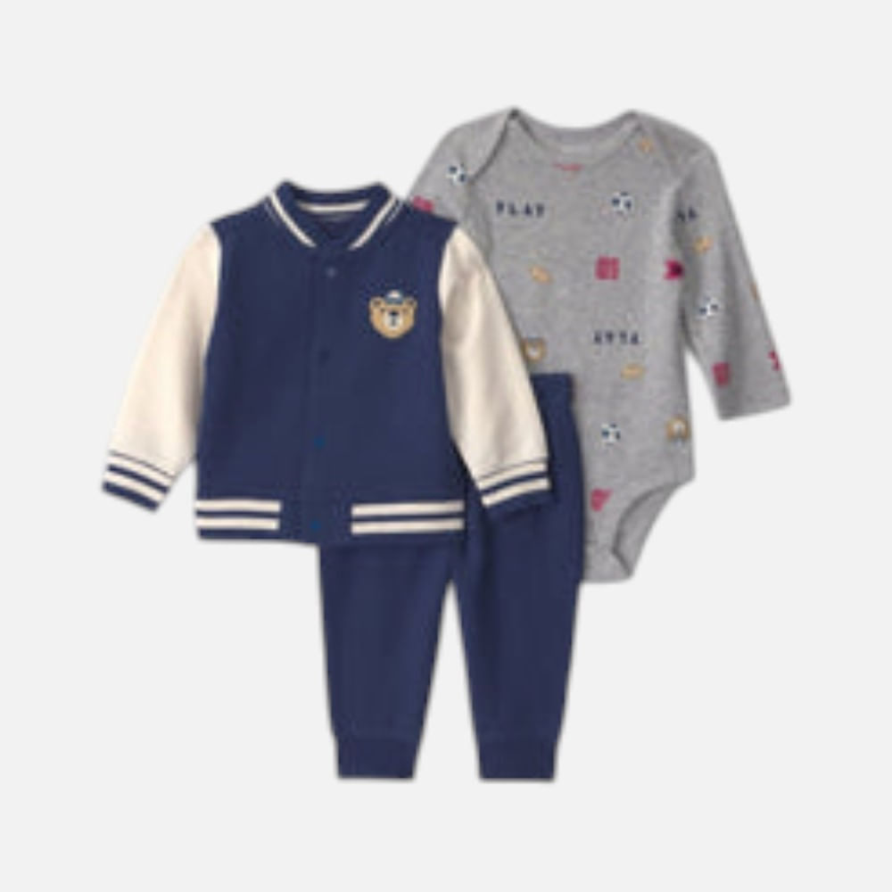 Conjunto de 3 piezas azul con estampado de oso para bebé niño