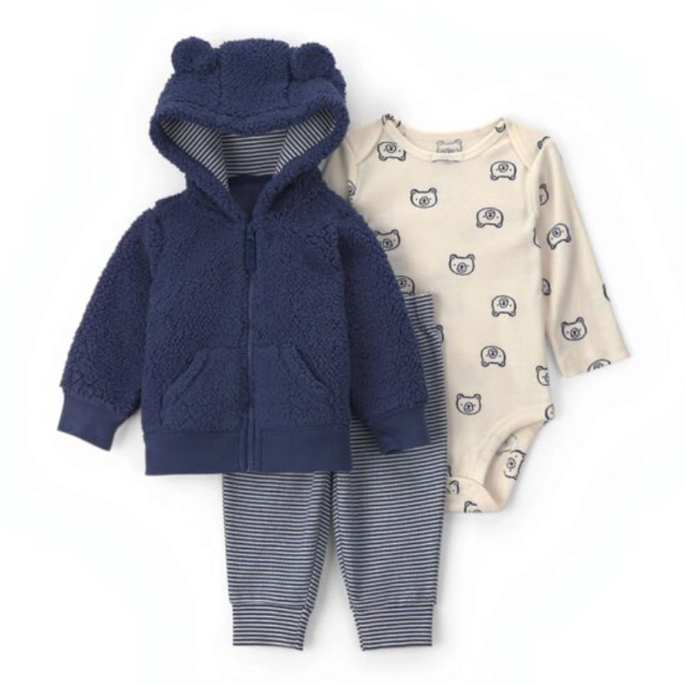 Conjunto de 3 piezas azul con estampado de oso color azul para bebé niño