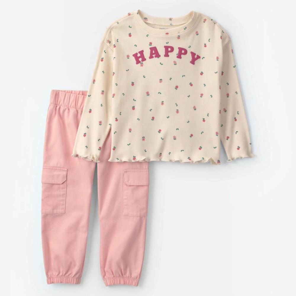 Conjunto de 2 piezas rosado con estampado de corazon para niña