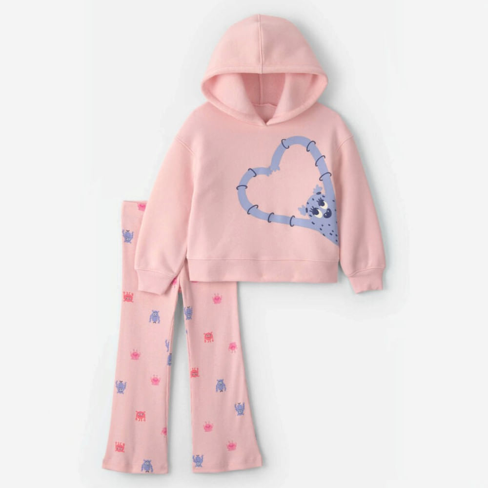 Conjunto de 2 piezas rosado con estampado de moutros para niña