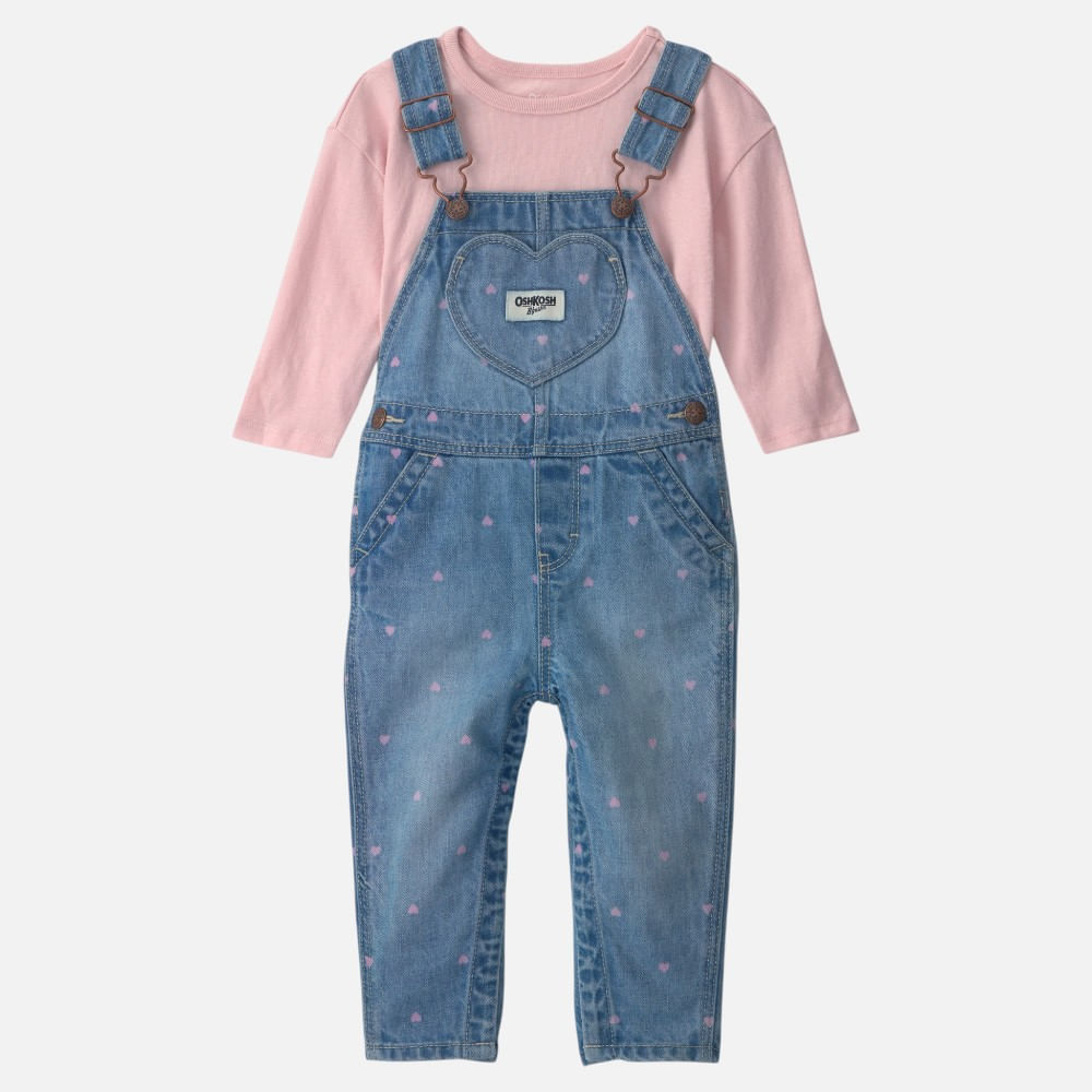 Conjunto de 2 piezas azul denim con corazones para bebé niña